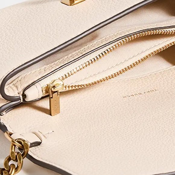 NWT Tory Burch Kira Chevron Leather Wallet On a Chain WOC New Cream AUTHENTIC - Picture 7 of 16